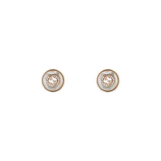 Gucci Interlocking 18K Rose Gold Diamond & Mother Of Pearl Stud Earrings