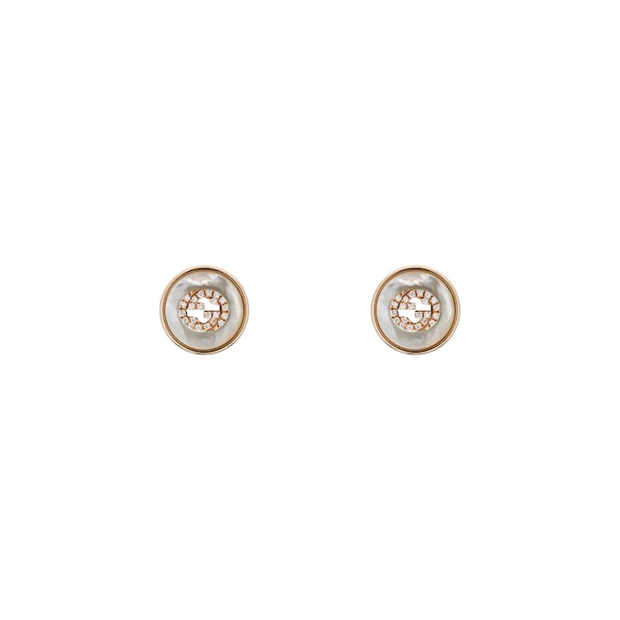 Gucci Interlocking 18K Rose Gold Diamond & Mother Of Pearl Stud Earrings