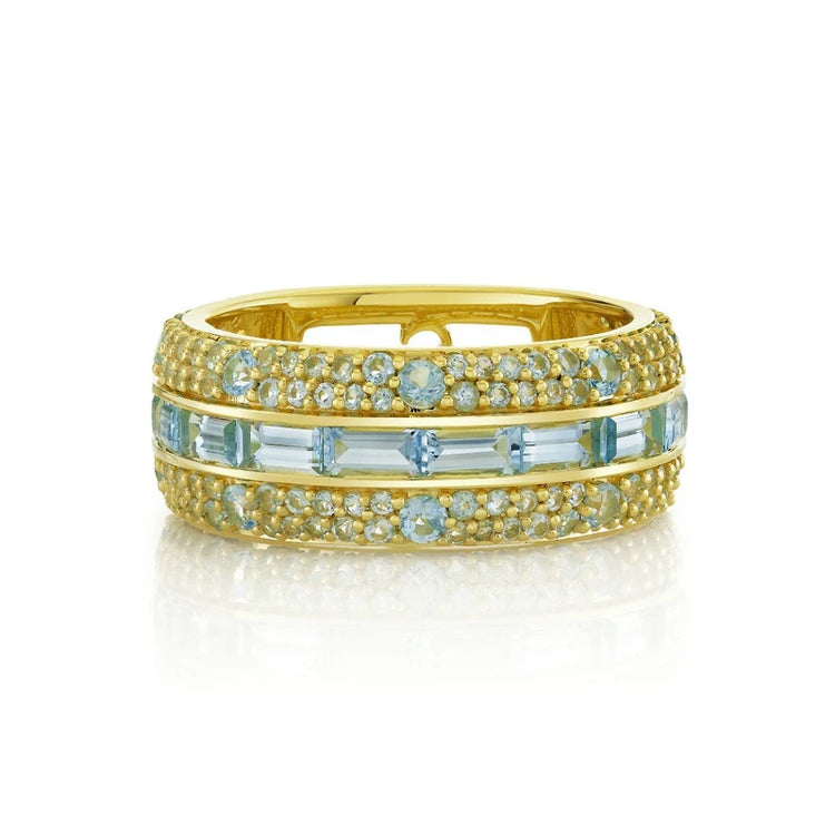 Blue Topaz Baguette Band With Pave
