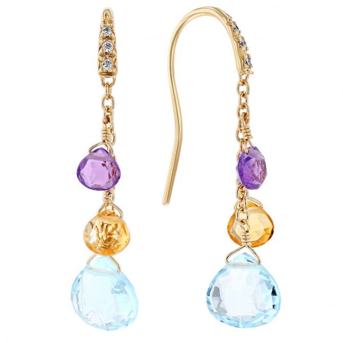 Paradise Multiple Gemstone & Diamond Dangle Earrings in Yellow Gold