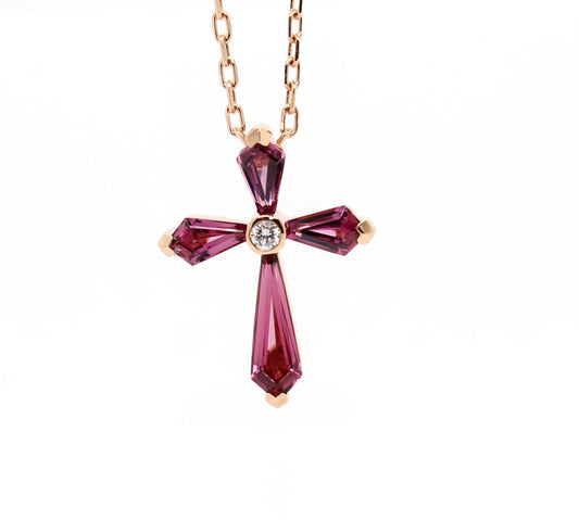 Garnet & Diamond Cross Necklace (Small)