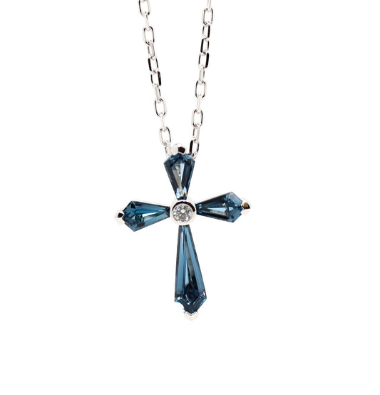 Blue Topaz & Diamond Cross Pendant
