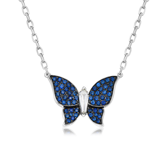 Blue Sapphire & Diamond Butterfly Pendant