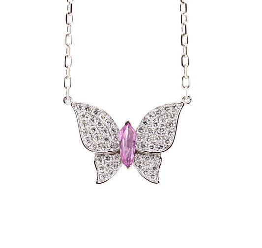 Pink Sapphire & Diamond Butterfly Pendant