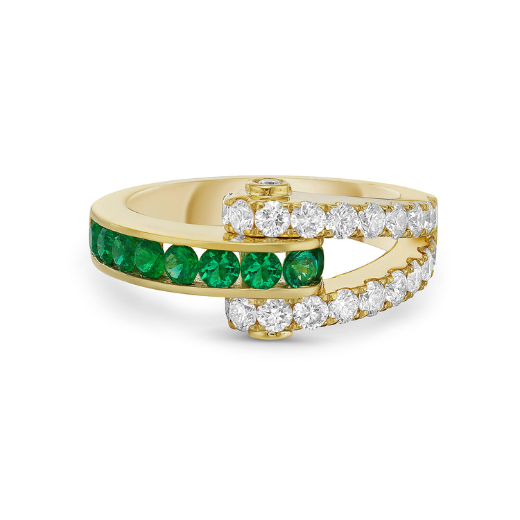 18k Yellow Gold Emerald & Diamond Hinged Ring