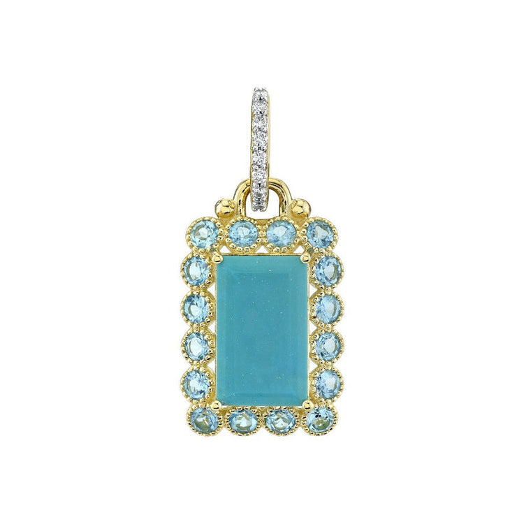 Turquoise Pendant With Bezel Set Swiss Blue Diamond Halo & Diamond Bale