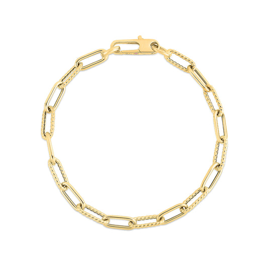 Alternating Polished and Fluted Paperclip Link Bracelet (7 inches)