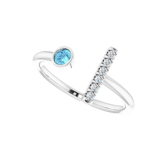 Aquamarine & Diamond Bar Ring