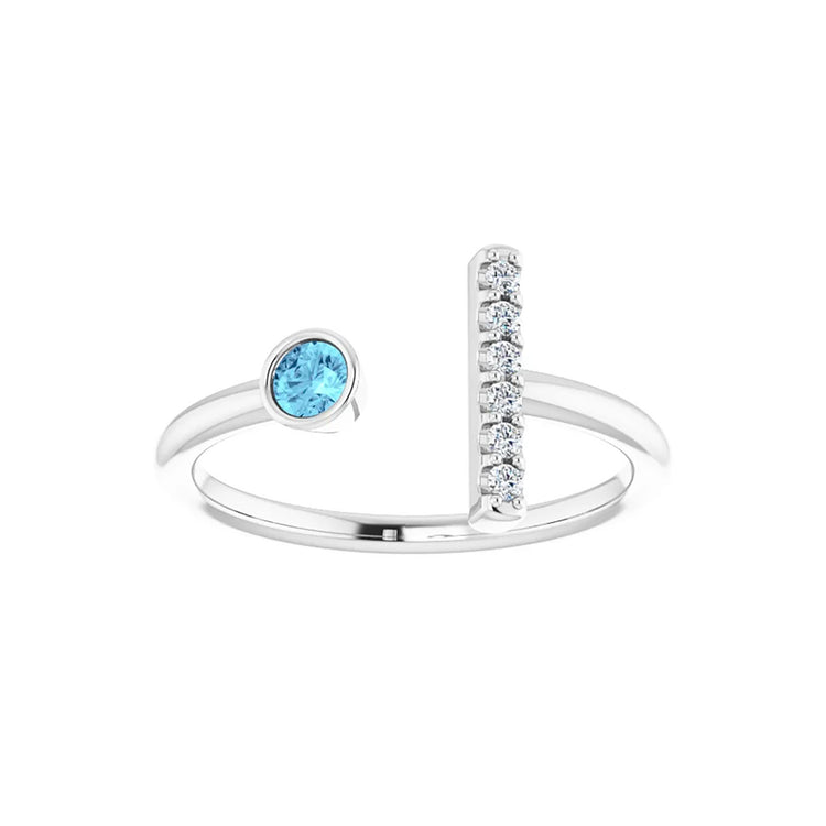 Aquamarine & Diamond Bar Ring