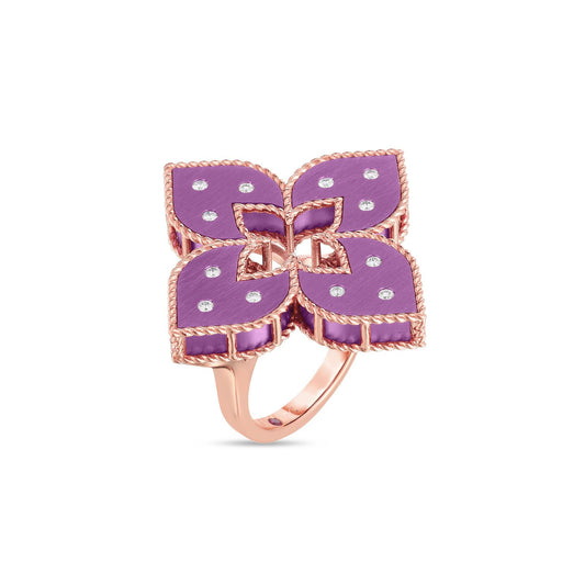 Purple Titanium and Diamond Flower Ring