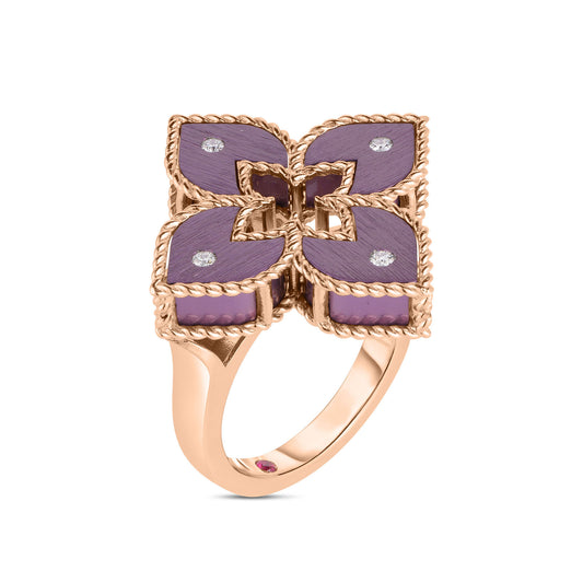 Small Purple Titanium and Diamond Flower Ring