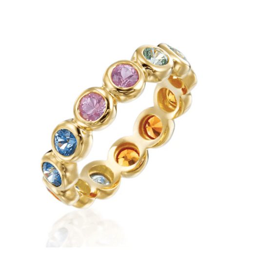 18K Yellow Gold Moonlight Bezel Set Multi-Colored Sapphire Eternity Band