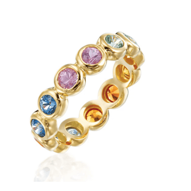 18K Yellow Gold Moonlight Bezel Set Multi-Colored Sapphire Eternity Band