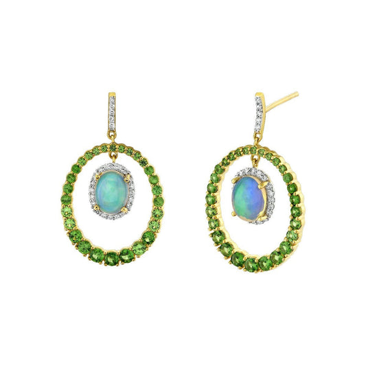 Opal Drop Earrings With Diamond Halo And Tsavorite Frame Sale price