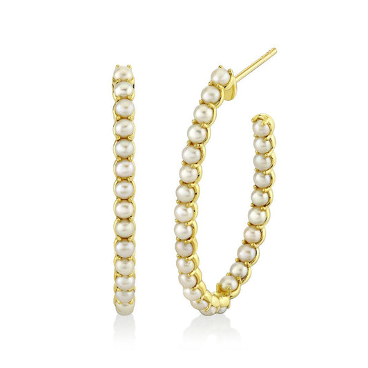 Prong Set Pearl 30mm Inside Out Hoops
