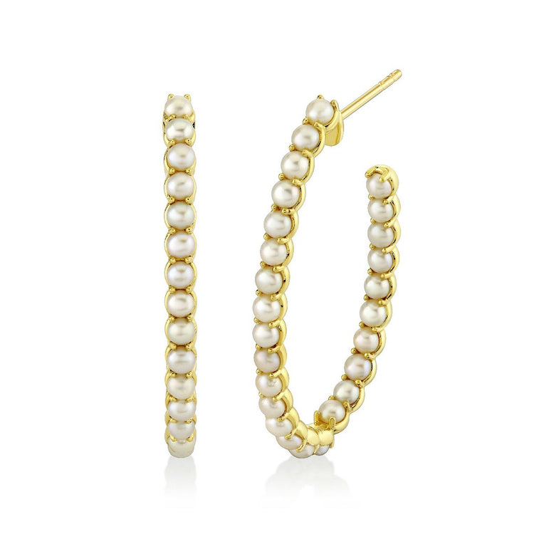 Prong Set Pearl 30mm Inside Out Hoops