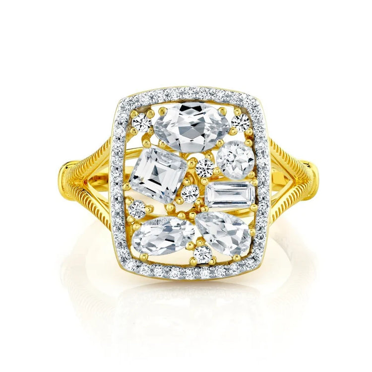 Mix Shape White Topaz Ring With Diamonds