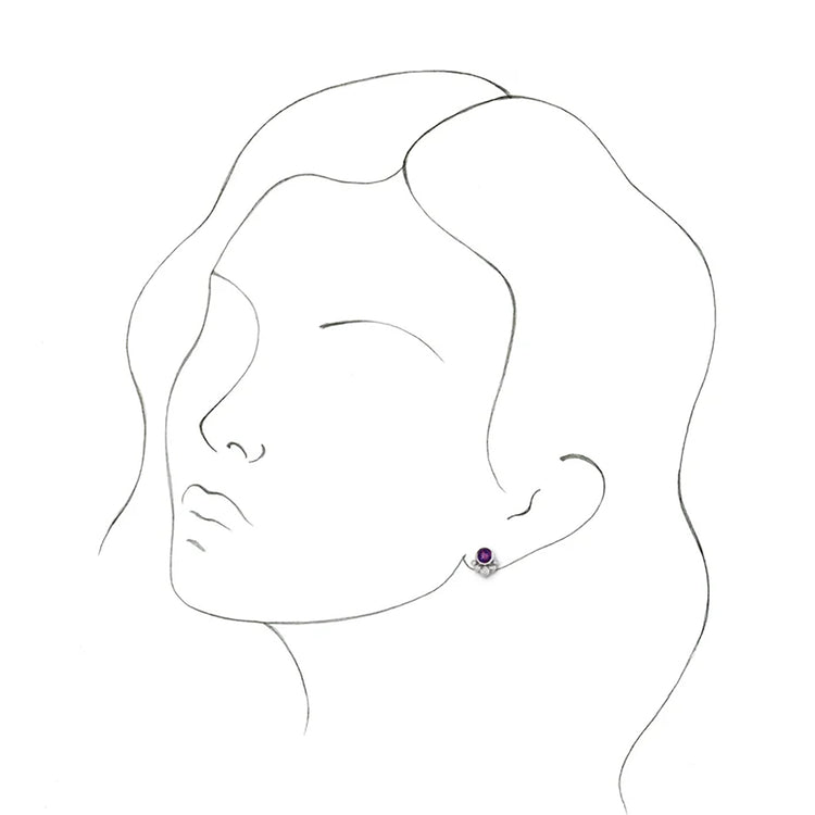 Amethyst & Diamond Bezel Stud Earrings