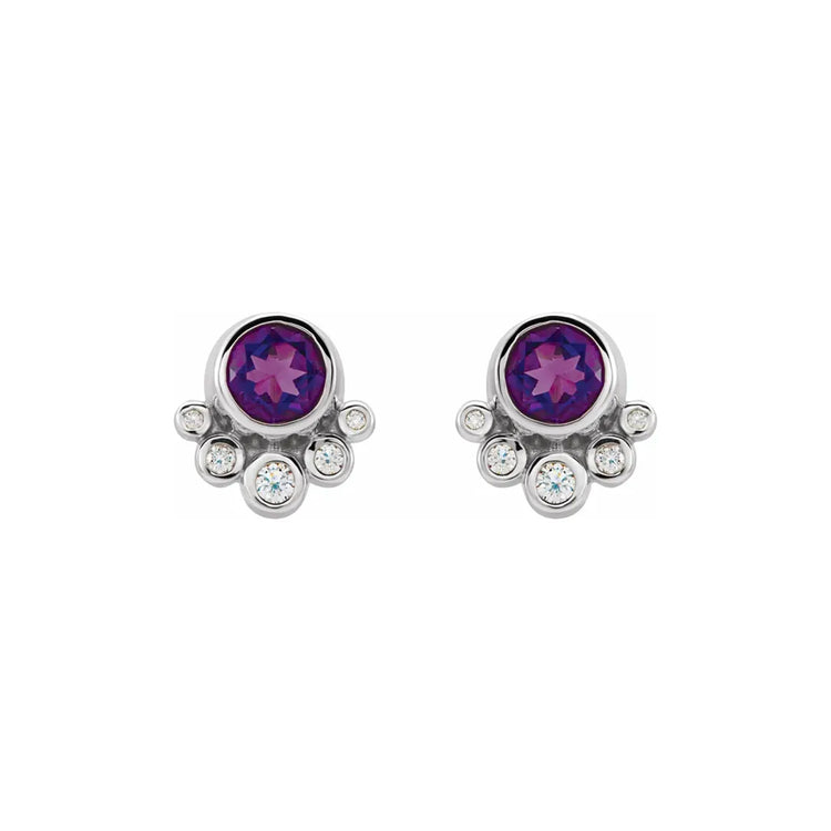 Amethyst & Diamond Bezel Stud Earrings