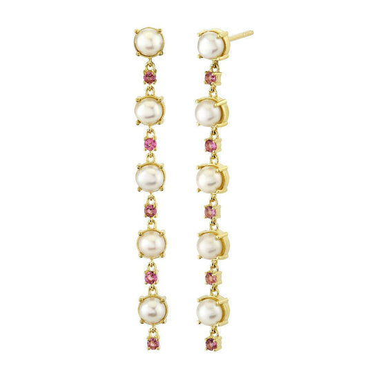 Pearl And Pink Tourmaline Drop Earrings
