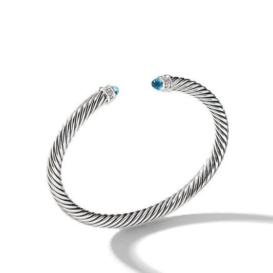 Blue Topaz and Diamond Cable Classic Cuff