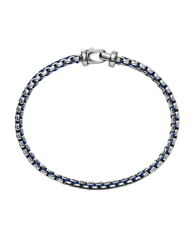 Woven Box Chain Bracelet in Sterling Silver with Blue Nylon, 10mm