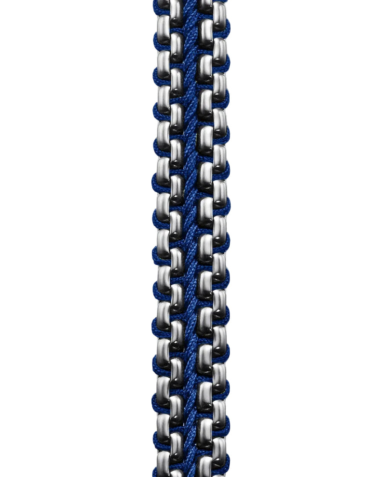 Woven Box Chain Bracelet in Sterling Silver with Blue Nylon, 10mm