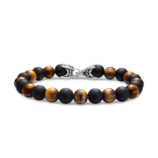 Spiritual Beads Bracelet with Tiger’s Eye and Black Onyx, 8.5mm