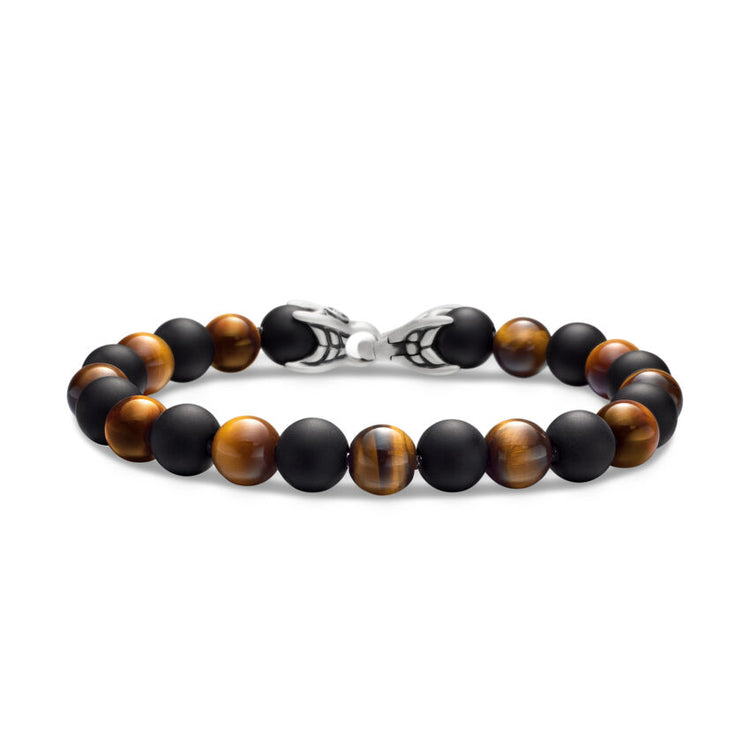 Spiritual Beads Bracelet with Tiger’s Eye and Black Onyx, 8.5mm