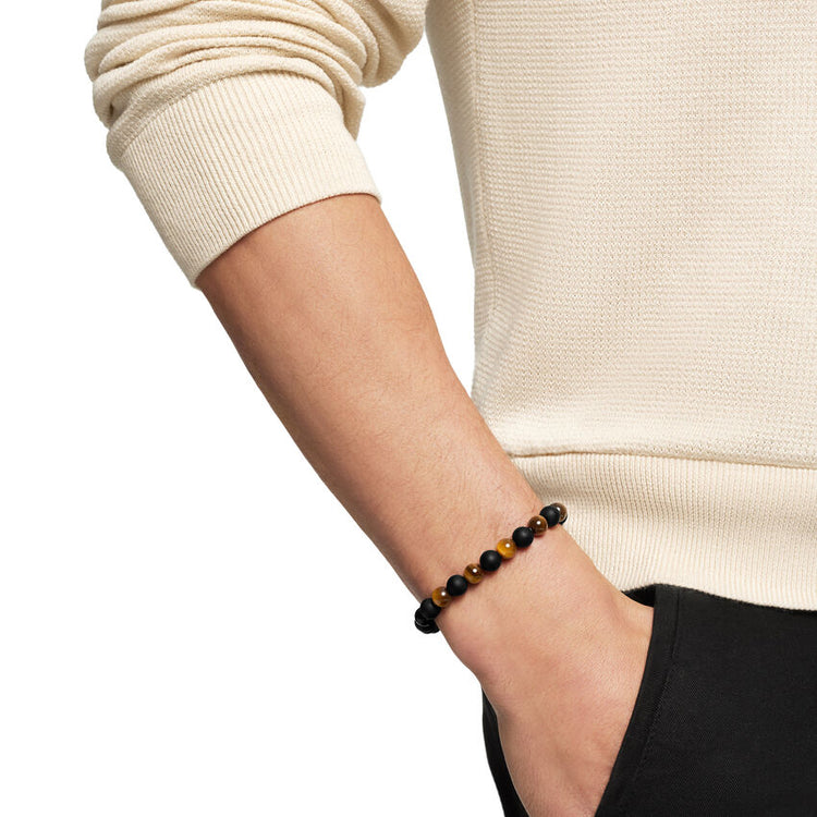 Spiritual Beads Bracelet with Tiger’s Eye and Black Onyx, 8.5mm