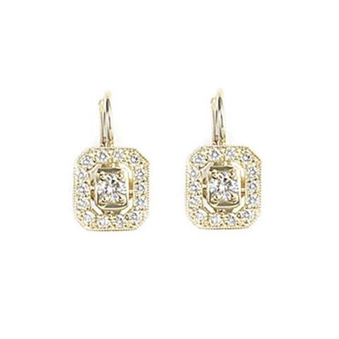 18KYG 30=0.52CT GHSI1 ENGRAVED EMERALD SHAPE EARRINGS