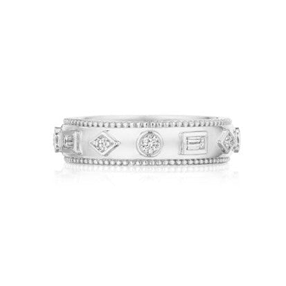 18KWG 12=.48 GHSI MIXED SHAPE DIA AMULET BAND SZ 6.5