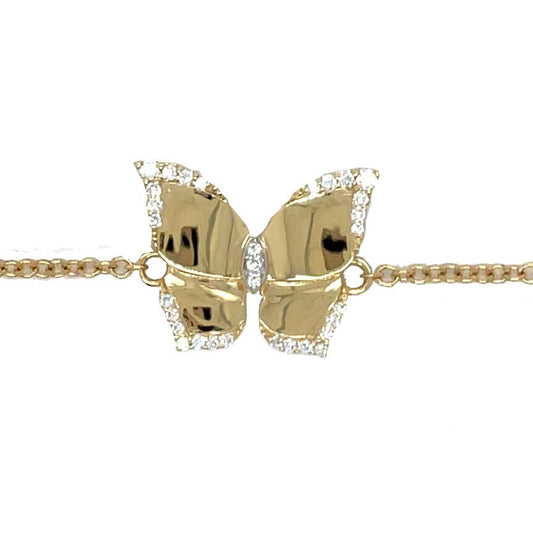 18KYG 6.5" 0.12CT HIGH POLISH BUTTERFLY CHAIN BRACELET