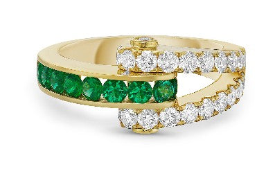 18k Yellow Gold Emerald & Diamond Hinged Ring