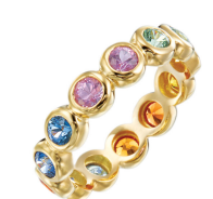 18K Yellow Gold Moonlight Bezel Set Multi-Colored Sapphire Eternity Band