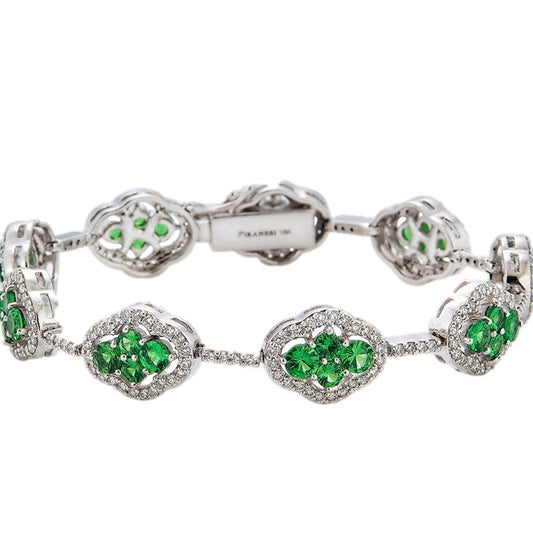 18KYG/WG 6.75" TSAVORITE, 2.04CT DIA HALO BRACELET