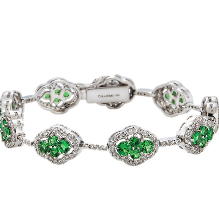 18KYG/WG 6.75" TSAVORITE, 2.04CT DIA HALO BRACELET