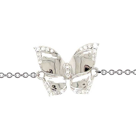 18KWG 6.5" 0.13CT HIGH POLISH BUTTERFLY CHAIN BRACELET