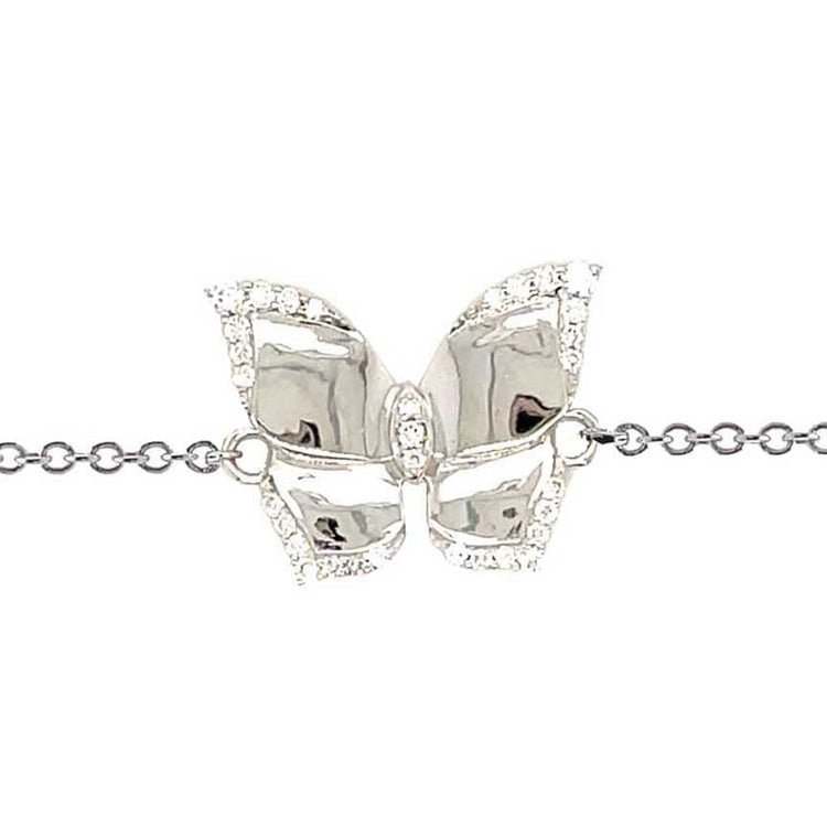 18KWG 6.5" 0.13CT HIGH POLISH BUTTERFLY CHAIN BRACELET