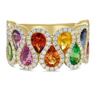 18KYG MULTI SAPPHIRE, 133=0.89CT GH VS/SI WAVE RING