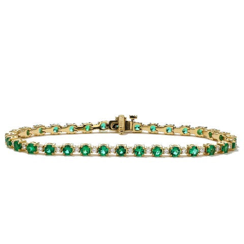 18k Yellow Gold Emerald & Diamond Line Bracelet