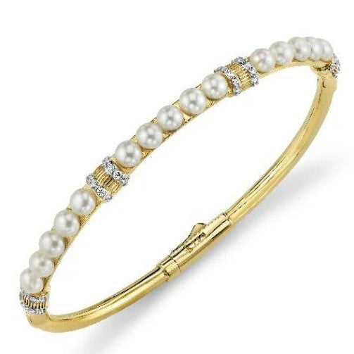 18k Yellow Gold Freshwater Pearl & Diamond Bracelet