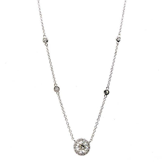 18KWG 18" 1.00CT H SI2, 0.58CT HALO, DIA BY THE YARD PENDANT