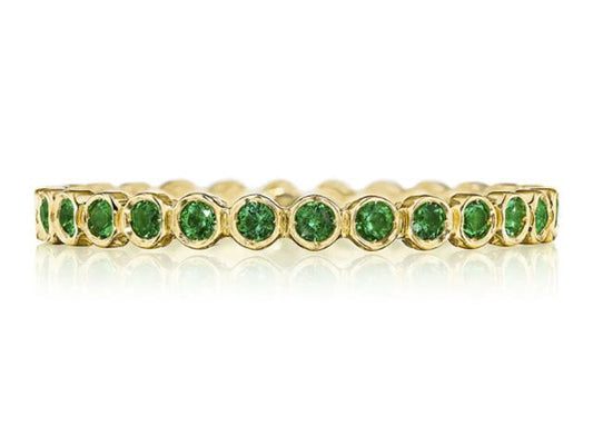 Round Bezel Droplet Wedding Band with Emerald