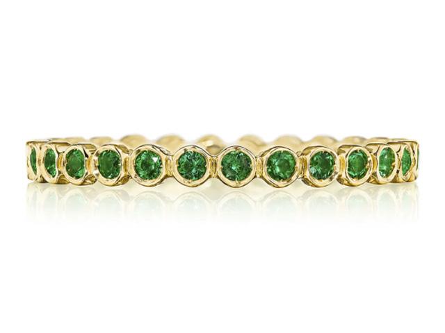 Round Bezel Droplet Wedding Band with Emerald