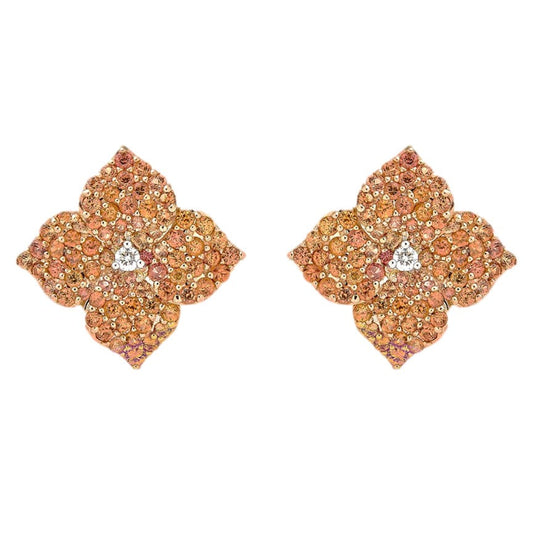 18R/W 1.93 ORNG SAP,.08 DIA BR SM FLOWER STUD EARRING