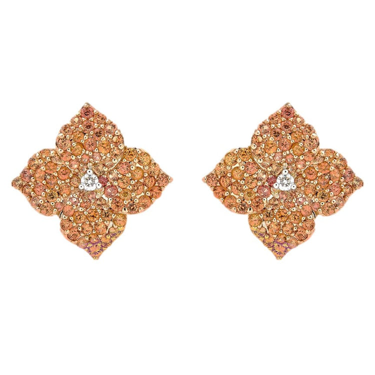 18R/W 1.93 ORNG SAP,.08 DIA BR SM FLOWER STUD EARRING