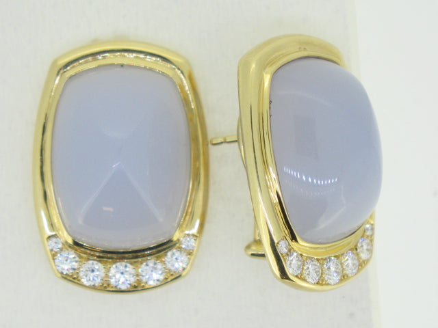 18KYG BLUE CHALCEDONY & DIA EARRINGS