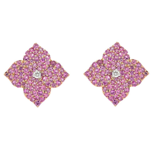 18R/W 1.81 PINK SAP,.07 DIA BR SM FLOWER STUD EARRING