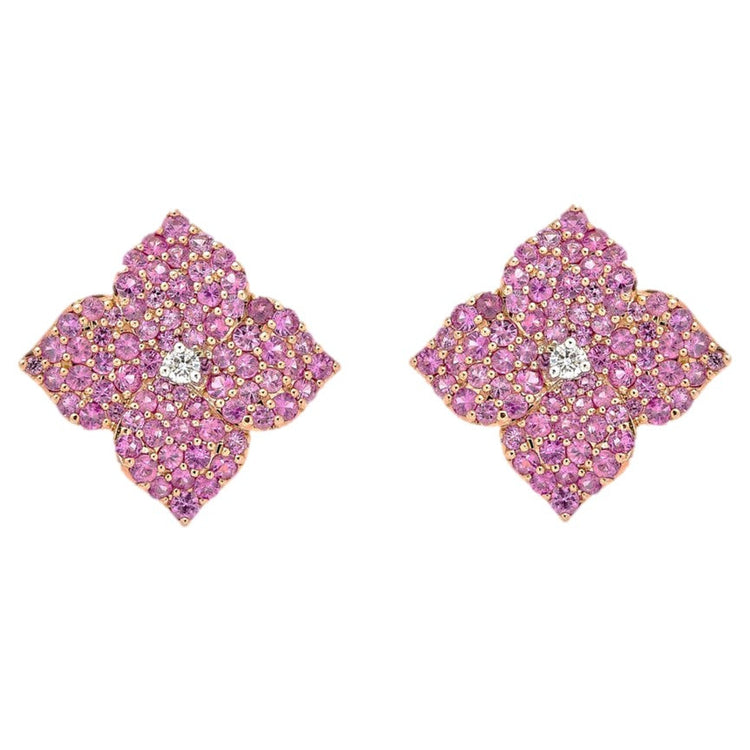 18R/W 1.81 PINK SAP,.07 DIA BR SM FLOWER STUD EARRING